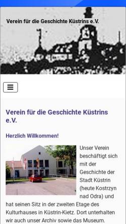 Vorschau der mobilen Webseite www.vfdgkuestrins.de, Verein für die Geschichte Küstrins e.V.