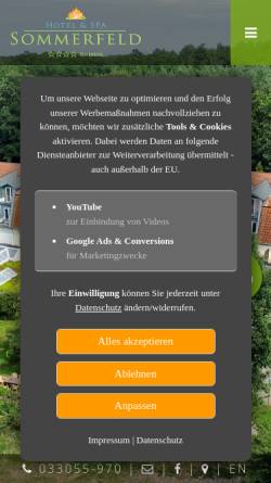 Vorschau der mobilen Webseite www.hotel-sommerfeld.de, Ringhotel am See