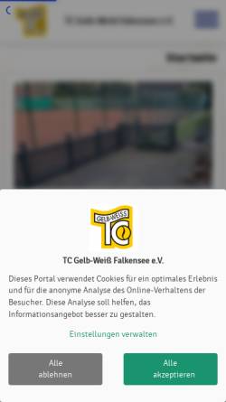 Vorschau der mobilen Webseite www.tennisclub-falkensee.de, TC Gelb-Weiß Falkensee e.V.