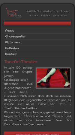 Vorschau der mobilen Webseite www.jutta-cottbus.de, JugendTanzTheater Cottbus (JuTTa)