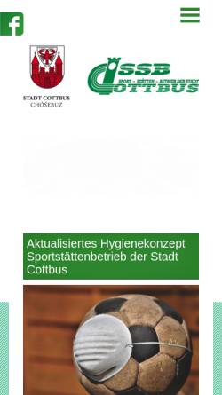 Vorschau der mobilen Webseite www.ssb-cottbus.de, SSB - Sportstättenbetrieb der Stadt Cottbus