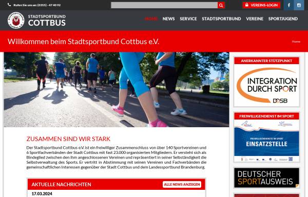Vorschau von www.stsb-cb.de, Stadtsportbund Cottbus e. V.