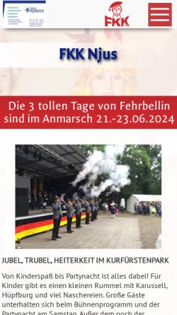 Vorschau der mobilen Webseite www.fkk-fehrbellin.de, FKK-Fehrbelliner Karneval Klub e.V.