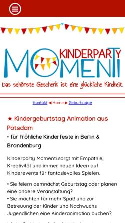 Vorschau der mobilen Webseite www.kinderparty-momenti.de, Kinderparty Momenti