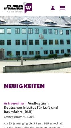 Vorschau der mobilen Webseite wbgym.de, Weinberg-Gymnasium