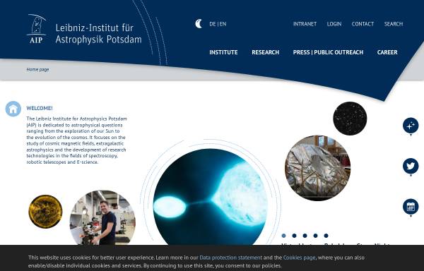Vorschau von www.aip.de, Astrophysikalisches Institut Potsdam