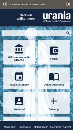 Vorschau der mobilen Webseite www.urania-potsdam.de, Urania-Verein 