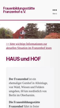 Vorschau der mobilen Webseite www.franzenhof.de, Frauenbildungsstätte Franzenhof