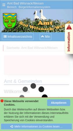 Vorschau der mobilen Webseite www.amt-badwilsnack-weisen.de, Amt Bad Wilsnack/Weisen