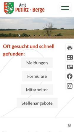 Vorschau der mobilen Webseite www.amtputlitz-berge.de, Putlitz-Berge