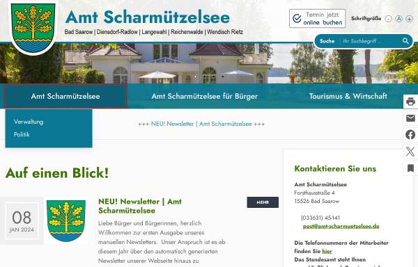 Vorschau von www.amt-scharmuetzelsee.de, Amt Scharmützelsee