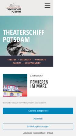 Vorschau der mobilen Webseite www.theaterschiff-potsdam.com, Theaterschiff Potsdam