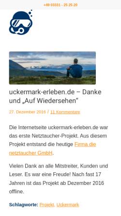Vorschau der mobilen Webseite uckermark-erleben.de, Uckermark-erleben.de