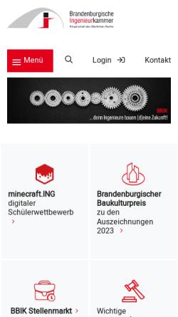 Vorschau der mobilen Webseite www.bbik.de, Brandenburgische Ingenieurkammer K.d.ö.R.
