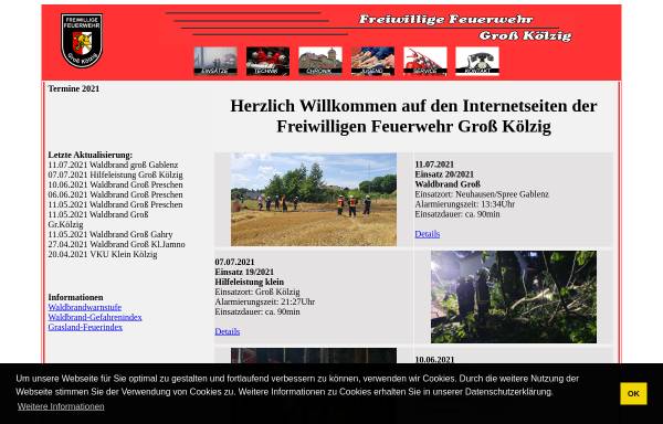 Vorschau von www.ffw-gross-koelzig.de, Freiwillige Feuerwehr Groß Kölzig