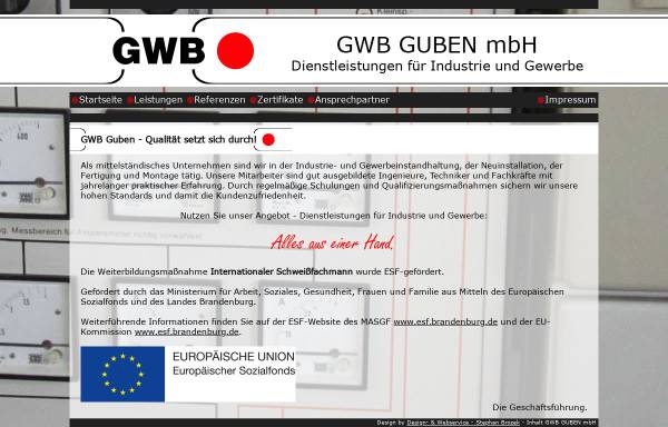Vorschau von www.gwb-guben.de, Gesellschaft für Industrieinstandhaltung und Telekommunikationssysteme mbH (GWB)