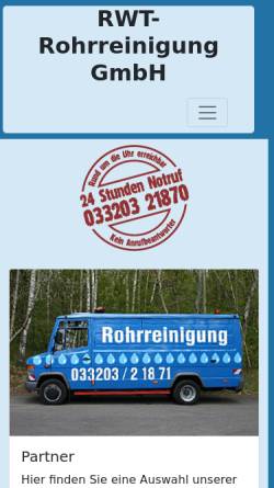 Vorschau der mobilen Webseite www.rwt-rohrreinigung.de, RWT-Rohrreinigung GmbH