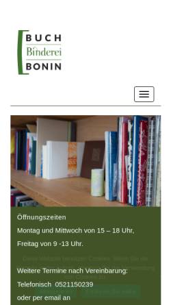Vorschau der mobilen Webseite www.buchbinderei-bonin.de, Buchbinderei Bonin