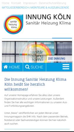 Vorschau der mobilen Webseite www.shk-innung-koeln.de, Innung Sanitär Heizung Klima Köln