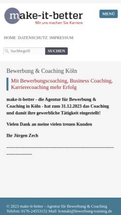Vorschau der mobilen Webseite www.bewerbung-training.de, Agentur für Bewerbung & Coaching, Jürgen Zech