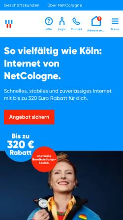 Vorschau der mobilen Webseite www.netcologne.de, NetCologne Gesellschaft für Telekommunikation mbH