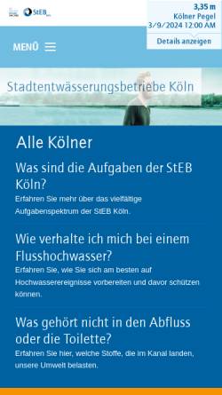 Vorschau der mobilen Webseite www.steb-koeln.de, Stadtentwässerungsbetriebe Köln (StEB)