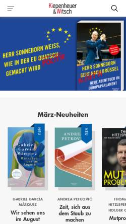 Vorschau der mobilen Webseite www.kiwi-verlag.de, Verlag Kiepenheuer & Witsch GmbH & Co. KG