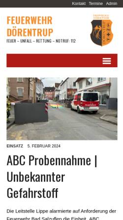 Vorschau der mobilen Webseite feuerwehr-doerentrup.de, Freiwillige Feuerwehr Dörentrup