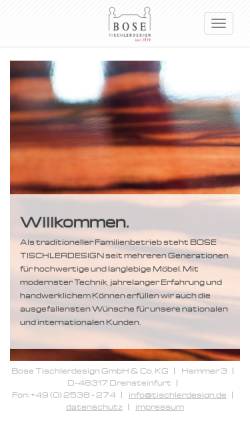 Vorschau der mobilen Webseite www.tischlerdesign.de, Bose Tischlerdesign GmbH & Co. KG