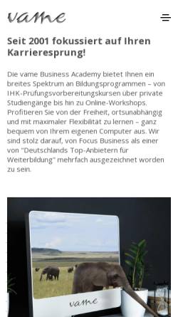 Vorschau der mobilen Webseite www.vame.de, vame Business Academy