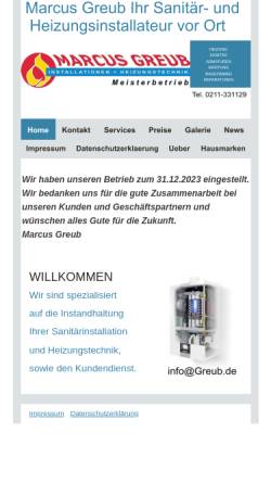 Vorschau der mobilen Webseite www.greub.de, Marcus Greub, Installations- und Heizungsbaubetrieb