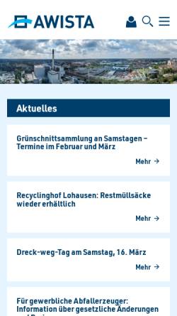 Vorschau der mobilen Webseite www.awista.de, AWISTA Gesellschaft für Abfallwirtschaft und Stadtreinigung mbH