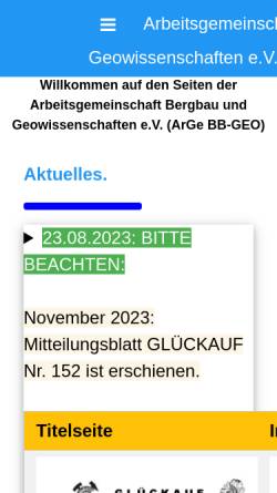 Vorschau der mobilen Webseite www.arge-bergbau-geowissenschaften.de, Arbeitsgemeinschaft Bergbau und Geowissenschaften