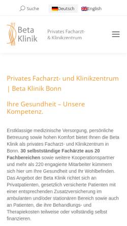 Vorschau der mobilen Webseite www.betaklinik.de, Beta Klinik GmbH