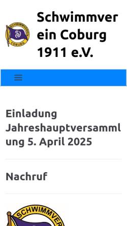 Vorschau der mobilen Webseite schwimmverein-coburg.de, Schwimmverein Coburg 1911 e.V.