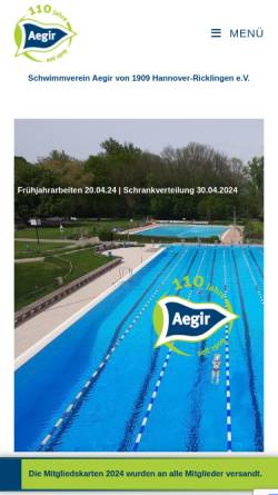 Vorschau der mobilen Webseite www.svaegir09.de, Schwimmverein Aegir 09 e.V. von 1909 Hannover Ricklingen