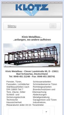 Vorschau der mobilen Webseite www.metallbau-klotz.com, Klotz Metallbau GmbH