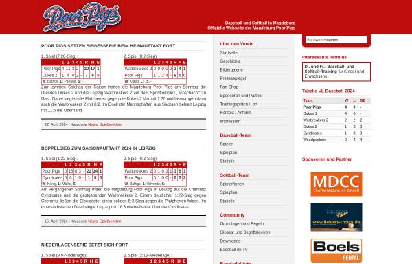 Vorschau von www.poorpigs.de, Magdeburg Poor Pigs - Baseball und Softball