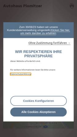 Vorschau der mobilen Webseite www.citroen-haendler.de, Citroen-Autohaus Plomitzer