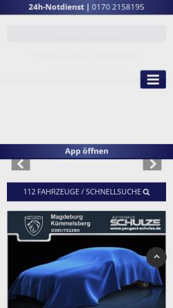 Vorschau der mobilen Webseite www.peugeot-schulze.de, Peugeot-Autohaus Klaus Schulze
