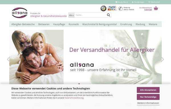 Vorschau von www.allsana.de, allsana - Produkte für Allergiker