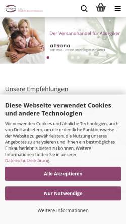 Vorschau der mobilen Webseite www.allsana.de, allsana - Produkte für Allergiker