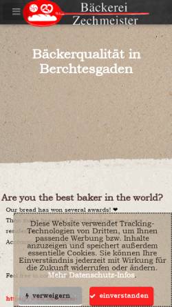Vorschau der mobilen Webseite www.baeckerei-zechmeister.de, Bäckerei Zechmeister