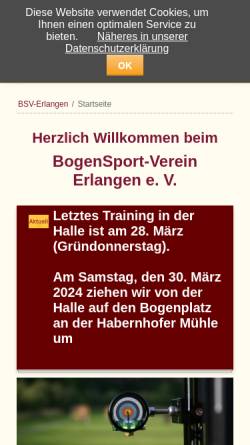 Vorschau der mobilen Webseite www.bsv-erlangen.de, Bogensport-Verein Erlangen e.V.