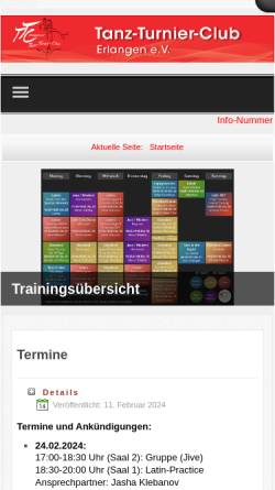 Vorschau der mobilen Webseite www.ttc-erlangen.de, Tanz-Turnier-Club Erlangen e.V.