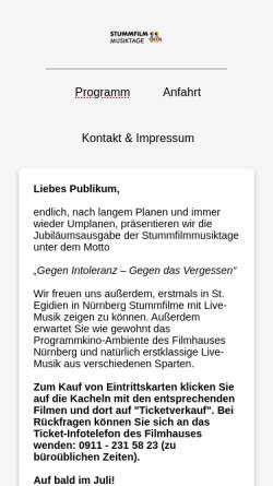 Vorschau der mobilen Webseite www.stummfilmmusiktage.de, StummFilmMusikTage Erlangen