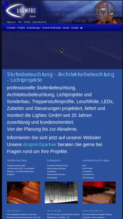 Vorschau der mobilen Webseite www.lightec.com, Lighttec GmbH