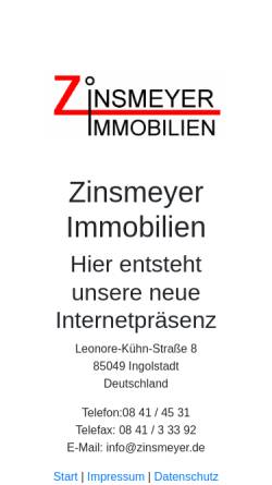 Vorschau der mobilen Webseite www.zinsmeyer.de, Zinsmeyer Immobilien