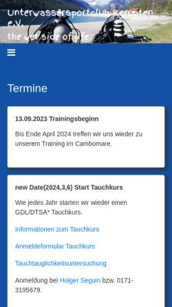 Vorschau der mobilen Webseite www.usck.de, Unterwassersportclub Kempten e.V.