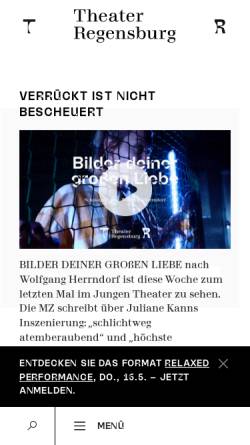 Vorschau der mobilen Webseite www.theaterregensburg.de, Theater Regensburg